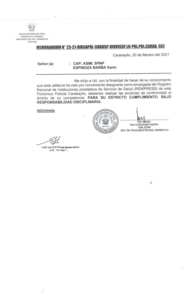 Policlìnico de la Policía Nacional del Perù Carabayllo – Defensores de la Democracia en Lima