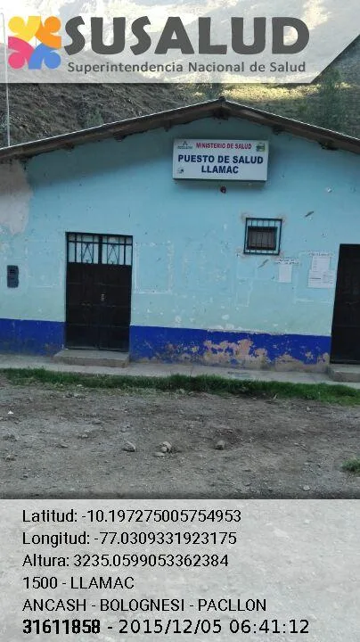 Puesto de Salud Llamac en Pacllon, Ancash